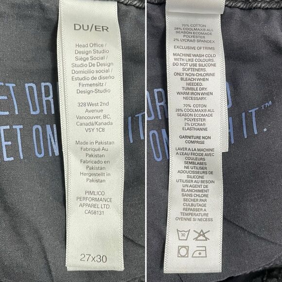 DU/ER DUER Performance Denim Straight Mid Jeans Aged Black Distressed Size 27 - Picture 8 of 13